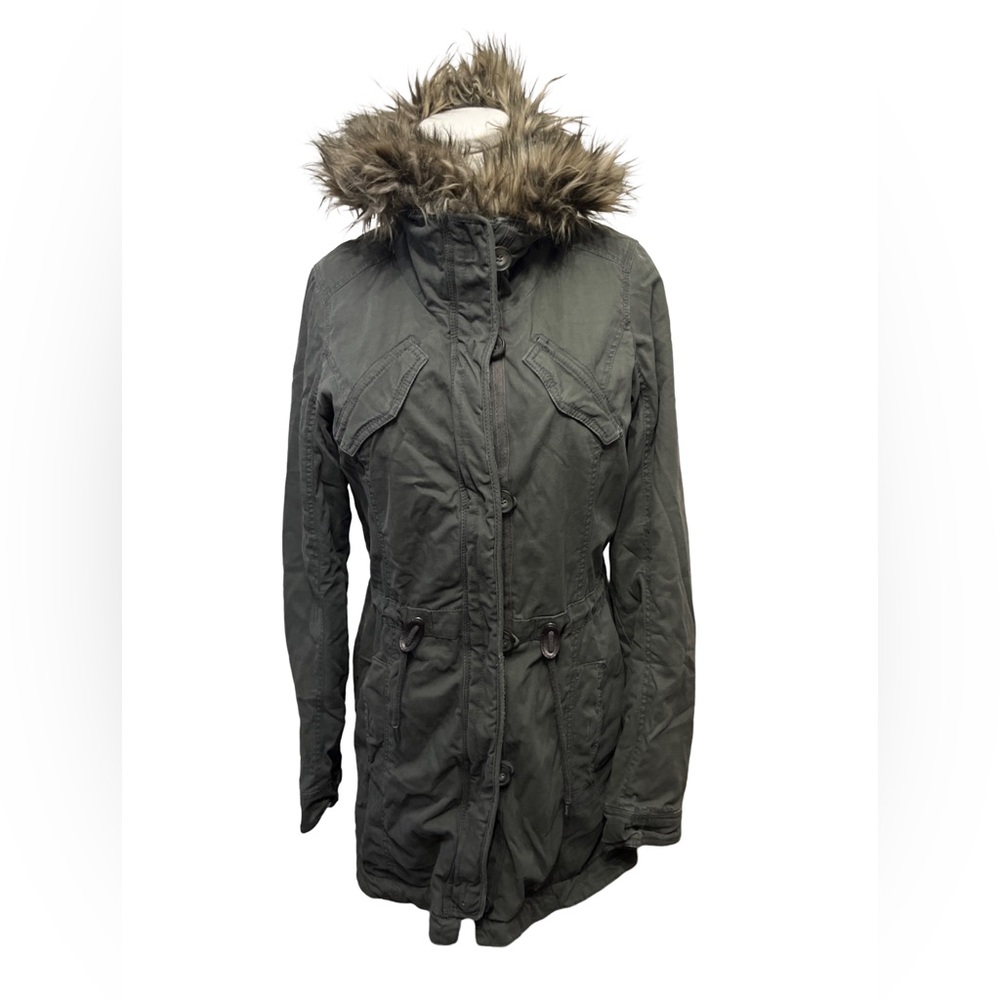Abercrombie & Fitch  olive green utility faux fur lined coat - Medium